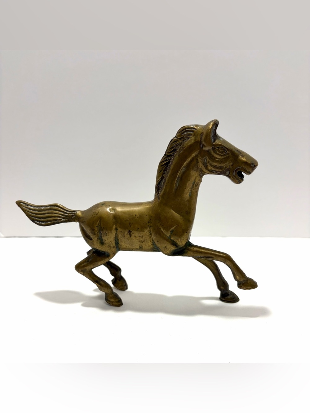 Vintage Solid Brass Galloping Horse Sculpture Equestrian Western Horse